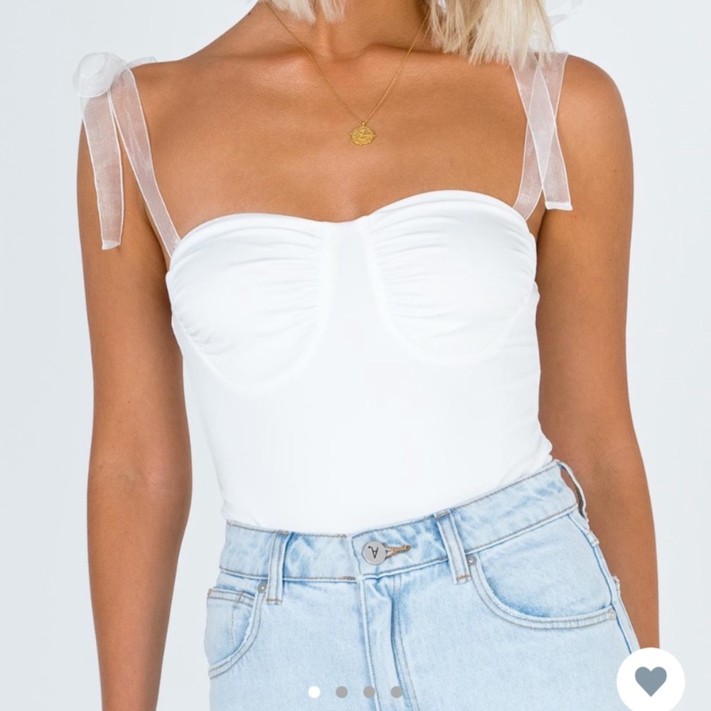 Princess Polly White Ribbon Tie Bodysuit (Size 4)